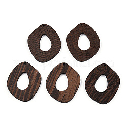 Pendenti in legno wengè naturale, undyed, ciondoli ovali irregolari, marrone noce di cocco, 47.5x40x3.5mm, Foro: 2 mm