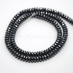 Non magnetici perle ematite sintetico fili, rondelle sfaccettato, nero, 6x3mm, Foro: 1 mm, circa 126pcs/filo, 15.5 pollice