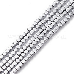 Electroplate Non-magnetic Synthetic Hematite Beads Strands, Cube, Grade AAAA, Platinum Plated, 3x3x3mm, Hole: 1mm