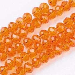 Transparent Glass Bead Strands, Faceted, Rondelle, Orange, 4x3mm, Hole: 1mm, about 140~145pcs/strand, 17 inch