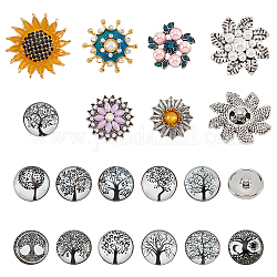 Nbeads 18 шт. 7 стильные кнопки из сплава и латуни со стразами, с абс-пластиком, имитирующим жемчуг и стекло, кнопки ювелирные изделия, цветок и плоский круг, разноцветные, 18.5~30x18.5~28.5x8.5~13.5 мм
