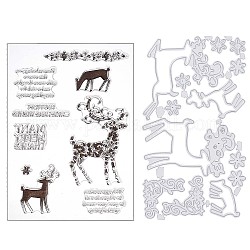 Gorgecraft 1 Sheet Silicone Clear Stamps, with 1Pc Carbon Steel Cutting Dies Stencils, for DIY Scrapbooking, Photo Album Decorative, Cards Making, Stamp Sheets, Christmas, Reindeer Pattern, 93~160x110~166x1~2.5mm