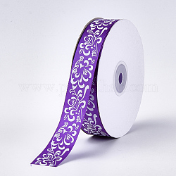 Single Face Satin Ribbon, Polyester Ribbon, Flower Pattern, Blue Violet, 1 inch(25mm), about 50yards/roll(45.72m/roll)