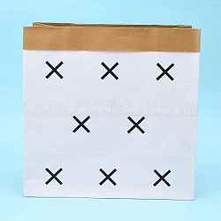 茶色のクラフト紙袋  ハンドル収納袋なし  ギフトバッグ  ショッピングバッグ  ホワイト＆バーリーウッド  クロス模様  32x16x32cm