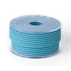 Braided Cowhide Cord, Leather Jewelry Cord, Jewelry DIY Making Material, Dark Turquoise, 3mm, about 5.46 yards(5m)/roll