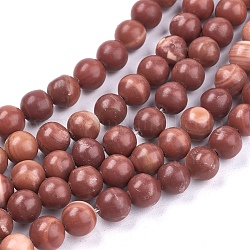 Gemstone Beads Strands, Natural Red Wood Lace Stone, Round, Brown, Size: about 8mm in diameter, hole: 1mm, 51pcs/atrand, 15.7 inch