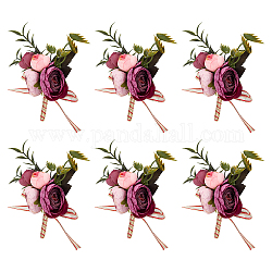 Cloth Artificial Flower Brooch, with PVC Findings & Iron Pins, Wedding Accessories, Medium Violet Red, 145x70x44mm