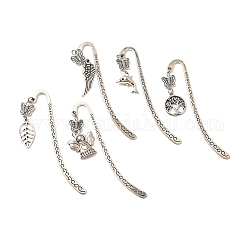 Tibetan Style Alloy Bookmarks, Butterfly with Leaf & Angel & Tree of Life and Dolphin, Including Iron Eye Pins, 304 Stainless Steel Jump Rings, Antique Silver & Stainless Steel Color, 84mm
