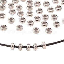 50pcs 304 perles en acier inoxydable, avec caoutchouc à l'intérieur, perles de curseur, perles de bouchage, rondelle, couleur inoxydable, 7x3.5mm, Trou: 1mm