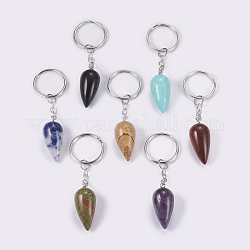 Natural & Synthetic Mixed Stone Keychain, with Iron Key Rings, Platinum, teardrop, 80.5mm, Pendant: 33.5x15.5mm