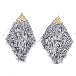 Polyester Tassel Big Pendant Decorations, with Alloy Findings, Golden, Gray, 100~108x51~62x7mm, Hole: 2mm