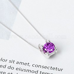 925 подвесные стерлингового серебра ожерелья, с кубического циркония, квадратный, фиолетовые, серебряные
