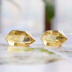Double Tower Natural Citrine Healing Stone Wands, for Reiki Chakra Meditation Therapy Decos, Hexagon Prism, 40~50mm