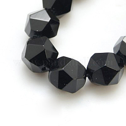 Natural Black Onyx Beads Strands, Star Cut Round Beads, Faceted, Dyed & Heated, 10mm, Hole: 1mm, about 20pcs/strand, 8 inch