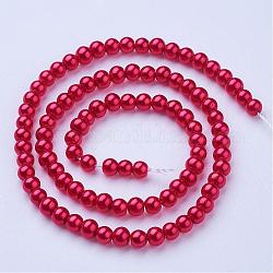 Glass Pearl Beads Strands, Pearlized, Round, Crimson, 4~5mm, Hole: 1mm, about 200pcs/strand, 30.71 inch(78cm)