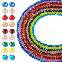 9 Strands 9 Colors Transparent Electroplate Glass Beads Strands, Half Rainbow Plated, Faceted, Rondelle, Mixed Color, 4x3mm, Hole: 0.4mm, about 123~127pcs/strand, 16.5~16.9 inch(42~43cm), 1 strand/color