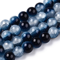 Fili di perle di vetro imitazione giada dipinti con cottura crackle, Two Tone, tondo, blu notte, 10mm, Foro: 1.4 mm, circa 80pcs/filo, 30.87'' (78.4 cm)