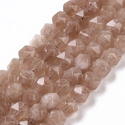 Chapelets de perles de quartz naturel, polygone facettes, teints et chauffée, brun rosé, 7.5~8x8x8mm, Trou: 1.2mm, Environ 48 pcs/chapelet, 15.35 pouce (39 cm)
