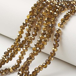 Electroplate Transparent Glass Beads Strands, Half Golden Plated, Faceted, Rondelle, Dark Goldenrod, 3x2mm, Hole: 0.8mm, about 150~155pcs/strand, 15~16 inch(38~40cm)