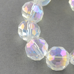 Electroplate Glass Bead Strands, AB Color Plated, Faceted, Flat Round, Clear AB, 14x10~11mm, Hole: 2mm, about: 50pcs/strands, 25.2inch