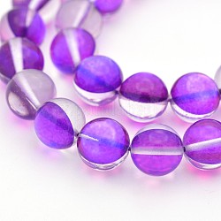 Round Synthetic Moonstone Beads Strands, Holographic Beads, Dyed, Dark Orchid, 8mm, Hole: 1mm, about 45~47pcs/strand, 14~15 inch