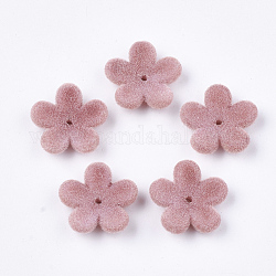 Flocky Acrylic Bead Caps, 5-Petal, Flower, Flamingo, 17x18x5mm, Hole: 1mm