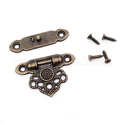 Alloy Wooden Box Lock Catch Clasps, with Screw, Jewelry Box Latch Hasp Lock Clasps, Antique Bronze, 24x35x4mm, Hole: 2mm