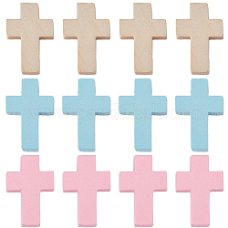 SUNNYCLUE 90Pcs 3 Styles Wood Pendants, Dyed, Religion Cross Charms, Mixed Color, 21.5~22x14.5~15x4.2~4.5mm, Hole: 1.2~2mm, 30pcs/style