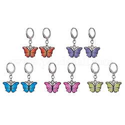 Orecchini pendenti a monachella in lega di platino smaltata, farfalla, colore misto, 32mm, ago :1mm