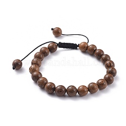 Bracelets réglables en perles de nylon, avec des perles en bois  , ronde, brun coco, 2-1/8 pouce ~ 2-3/4 pouces (5.3~6.9 cm)