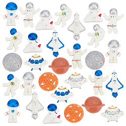 PandaHall Elite 30Pcs 15 Styles Space Theme Opaque Resin Cabochons, Spaceman & Spacecraft & Space Shuttle & Half Round, Mixed Color, 24~46.5x12~36x8~13.5mm, 2pcs/style