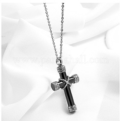 Cross Urn Ashes Pendant Necklace, 316L Stainless Steel Memorial Jewelry for Women, Electrophoresis Black, 19.69 inch(50cm)