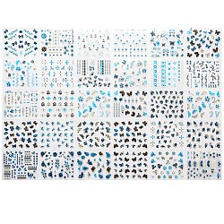 Nagelkunst Aufkleber Abziehbilder, selbstklebend, für Nagelspitzen Dekorationen, Schmetterlingsmuster, Blau, 63x53 mm, 30 Blatt / Satz