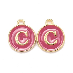 Golden Plated Alloy Enamel Charms, Cadmium Free & Lead Free, Enamelled Sequins, Flat Round with Letter, Camellia, Letter.C, 14x12x2mm, Hole: 1.5mm