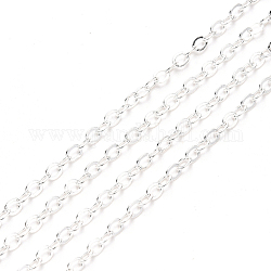 Латунные кабельные цепи, пайки, с катушкой, Плоско-овальные, серебряные, 2.6x2x0.3 мм, подходит для прыжковых колец 0.7x4 мм, около 32.8 фута (10 м) / рулон
