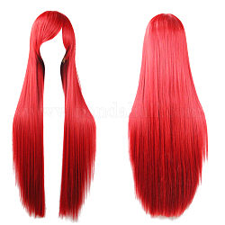 Perruques de soirée cosplay droites de 31.5 pouce (80 cm) de long, perruques synthétiques de costume d'anime résistant à la chaleur, avec coup, rouge
