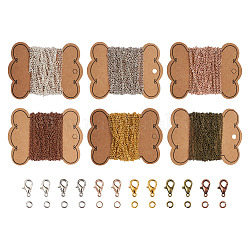 Kits de conjunto de joyas de cadena de latón craftdady diy, incluyen cadenas portacables y anillos de salto, Aleación de zinc corchetes de garra de langosta, color mezclado, Enlaces: 3.5x3x0.5 mm, 6 colores, 5 m / color, 30 m