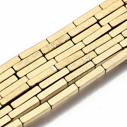 Electroplate non magnetici ematite sintetico fili di perline, cuboide, vero placcato oro 18k, 6x1.5x1.5mm, Foro: 0.8 mm, circa 68pcs/filo, 15.94 pollice (40.5 cm)