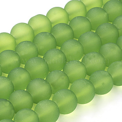 Fili di perline di vetro trasparente, smerigliato, tondo, verde lime, 10mm, Foro: 1.3~1.6 mm, circa 80pcs/filo, 31.4 pollice
