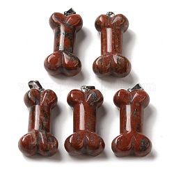 Подвески из натурального красного лабрадорита, Подвески из собачьей кости с платиновыми железными застежками на поручнях, 36~37x19.5~21x11~12.5 мм, отверстие : 7x4 мм