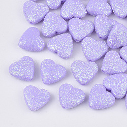 Abalorios acrílicos opacos, con polvo del brillo, corazón, púrpura medio, 12.5x13.5x6mm, agujero: 1.5 mm