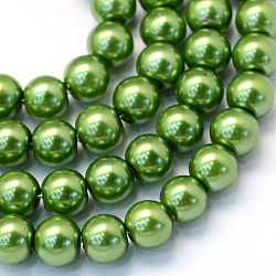 Chapelets de perle en verre peint de cuisson, nacré, ronde, verte, 3~4mm, Trou: 0.5mm, Environ 195 pcs/chapelet, 23.6 pouce