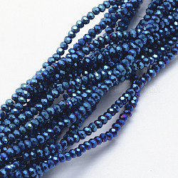 FilI di perline in vetro placcato, pieno placcato, sfaccettato, rondelle, blu placcato, 2.5x1.5mm, Foro: 0.5 mm, circa 197~201pcs/filo, 12.9 pollice (33 cm)