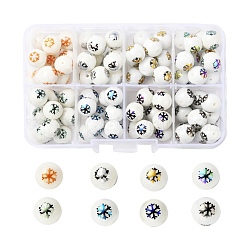 80pcs 8 couleurs de perles de verre opaques de Noël, rond avec motif de flocon de neige galvanoplastie, couleur mixte, 10mm, Trou: 1.2mm