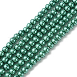 Fili di perle rotonde di perle di vetro tinto ecologico, grado a, cavetto in cotone filettato, ciano scuro, 4~4.5mm, Foro: 0.7~1.1 mm, circa 104pcs/filo, 15 pollice