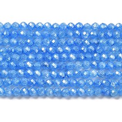 Hilos de cuentas de circonio cúbico, rondelle facetas, azul dodger, 3mm, agujero: 0.6 mm, aproximamente 131 pcs / cadena, 15.16 pulgada (38.5 cm)