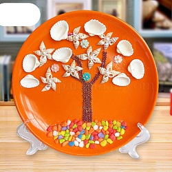 DIY дерево шаблон оболочки раковина диск паста картина для детей, включая оболочку, пластиковые бусины и тарелка, кисть и клей, оранжевые, 20.5x1.9 см