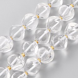 Natural Quartz Crystal Beads Strands, Rock Crystal Beads, with Seed Beads, Six Sided Celestial Dice, Faceted, 12~12.5x12~12.5mm, Hole: 1mm, about 28pcs/strand, 15.75 inch(40cm)