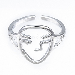 Кольцо-манжета из латуни с абстрактным лицом, полое массивное кольцо для женщин, без никеля , Реальная платина, размер США 6 (16.5 мм)