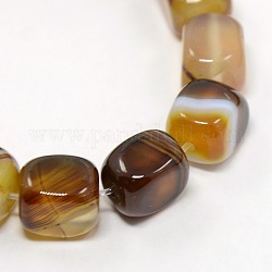 Natural Striped Agate/Banded Agate Cuboid Bead Strands, Dyed, 10x8x8mm, Hole: 1mm, about 38pcs/strand, 14.9inch